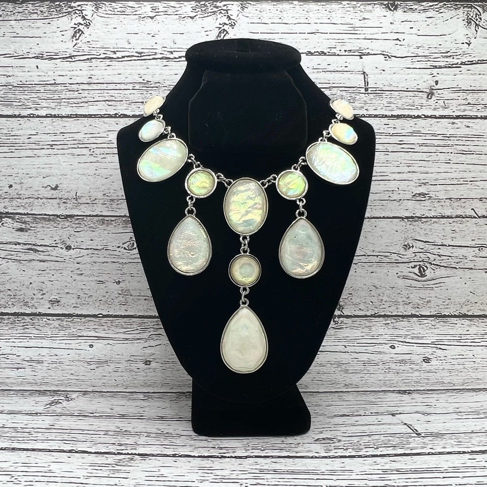 Like New Charming Charlie’s Silver Jeweled Statement Necklace